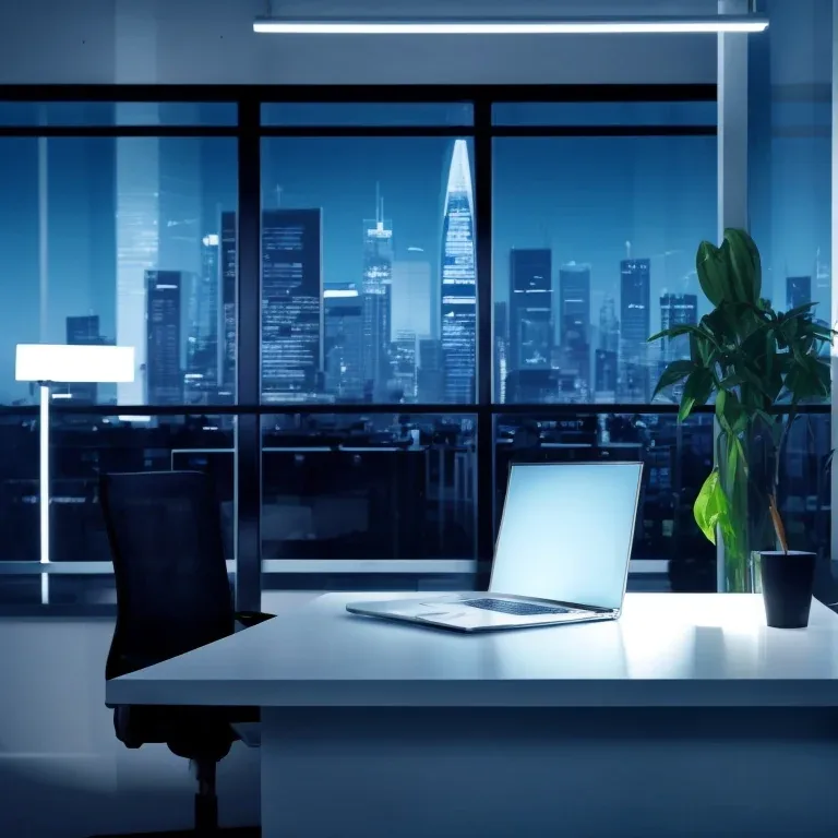 Night city skyline with analytics overlay