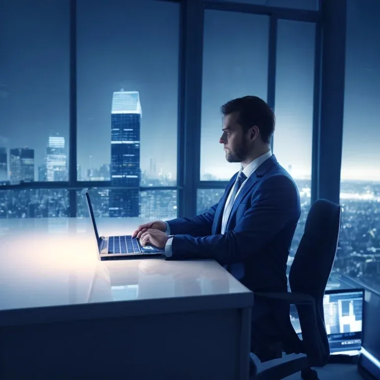 Business consultant guiding a client at a night-time desk